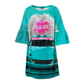 Детское платье 3D с принтом 2 JZ GTE в Екатеринбурге, 100% полиэстер | прямой силуэт, чуть расширенный к низу. Круглая горловина, на рукавах — воланы | Тематика изображения на принте: 2jz gte | altezza | drift | jdm | toyota | альтеза | гонка | ждм