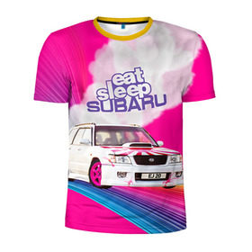 Мужская футболка 3D спортивная с принтом Subaru в Екатеринбурге, 100% полиэстер с улучшенными характеристиками | приталенный силуэт, круглая горловина, широкие плечи, сужается к линии бедра | drag | eat | ej20 | forester | jdm | rainbow | sf5 | sleep | subaru | субару | супердрифтбитва | форестер