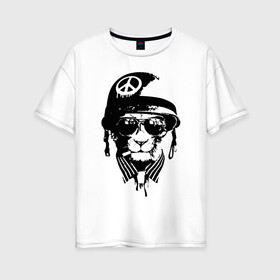 Женская футболка хлопок Oversize с принтом Pacific cat в Екатеринбурге, 100% хлопок | свободный крой, круглый ворот, спущенный рукав, длина до линии бедер
 | Тематика изображения на принте: кот | крутой кот | лев | пацифик