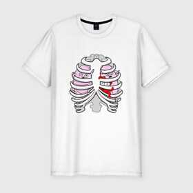 Мужская футболка премиум с принтом Грудная клетка в Екатеринбурге, 92% хлопок, 8% лайкра | приталенный силуэт, круглый вырез ворота, длина до линии бедра, короткий рукав | Тематика изображения на принте: лёгкие | органы | рёбра | сердце