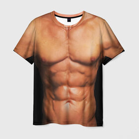 Мужская футболка 3D с принтом Идеальное тело в Екатеринбурге, 100% полиэфир | прямой крой, круглый вырез горловины, длина до линии бедер | Тематика изображения на принте: идеальное | пресс | спорт | тело | торс