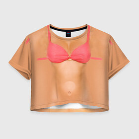 Женская футболка 3D укороченная с принтом Идеальное тело в Екатеринбурге, 100% полиэстер | круглая горловина, длина футболки до линии талии, рукава с отворотами | грудь | идеальное | купальник | пресс | спорт | тело | торс