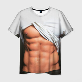Мужская футболка 3D с принтом Идеальное тело в Екатеринбурге, 100% полиэфир | прямой крой, круглый вырез горловины, длина до линии бедер | Тематика изображения на принте: идеальное | пресс | спорт | тело | торс
