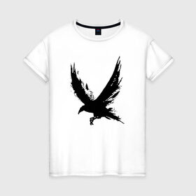 Женская футболка хлопок с принтом Ворон в Екатеринбурге, 100% хлопок | прямой крой, круглый вырез горловины, длина до линии бедер, слегка спущенное плечо | ворона | черная ворона | черная ворона в виде рисунка краской | черниламиворон
