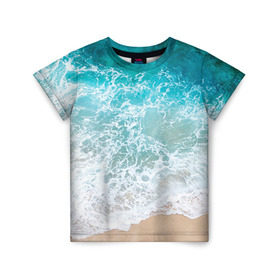 Детская футболка 3D с принтом Берег в Екатеринбурге, 100% гипоаллергенный полиэфир | прямой крой, круглый вырез горловины, длина до линии бедер, чуть спущенное плечо, ткань немного тянется | Тематика изображения на принте: берег | вода | волны | море | пляж | прилив