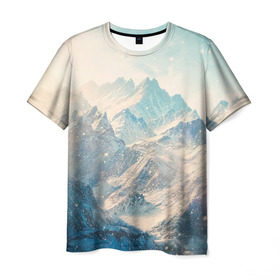 Мужская футболка 3D с принтом Горы в Екатеринбурге, 100% полиэфир | прямой крой, круглый вырез горловины, длина до линии бедер | горы | облака | пейзаж
