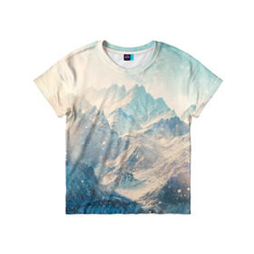 Детская футболка 3D с принтом Горы в Екатеринбурге, 100% гипоаллергенный полиэфир | прямой крой, круглый вырез горловины, длина до линии бедер, чуть спущенное плечо, ткань немного тянется | горы | облака | пейзаж