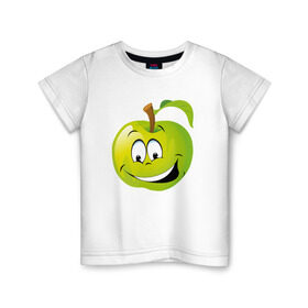 Детская футболка хлопок с принтом Яблоко в Екатеринбурге, 100% хлопок | круглый вырез горловины, полуприлегающий силуэт, длина до линии бедер | Тематика изображения на принте: смайлик | улыбка | фрукты | яблоко | яблокосмайл