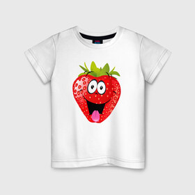 Детская футболка хлопок с принтом Клубника в Екатеринбурге, 100% хлопок | круглый вырез горловины, полуприлегающий силуэт, длина до линии бедер | клубника | клубникасмайлик | смайл | улыбка | фрукты