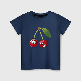 Детская футболка хлопок с принтом Вишня в Екатеринбурге, 100% хлопок | круглый вырез горловины, полуприлегающий силуэт, длина до линии бедер | Тематика изображения на принте: вишнявишня | смайл | смайлик | улыбка | фрукты