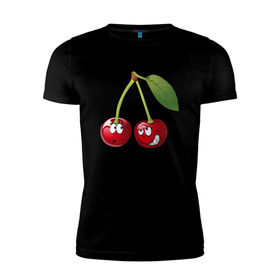 Мужская футболка премиум с принтом Вишня в Екатеринбурге, 92% хлопок, 8% лайкра | приталенный силуэт, круглый вырез ворота, длина до линии бедра, короткий рукав | вишнявишня | смайл | смайлик | улыбка | фрукты