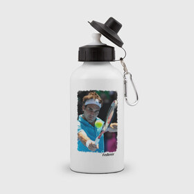 Бутылка спортивная с принтом Роджер Федерер в Екатеринбурге, металл | емкость — 500 мл, в комплекте две пластиковые крышки и карабин для крепления | roger federer | роджер федерер | теннис | чампион