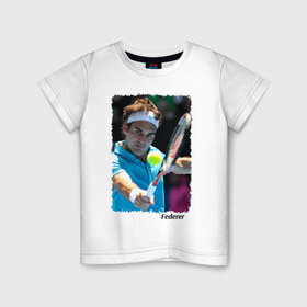 Детская футболка хлопок с принтом Роджер Федерер в Екатеринбурге, 100% хлопок | круглый вырез горловины, полуприлегающий силуэт, длина до линии бедер | Тематика изображения на принте: roger federer | роджер федерер | теннис | чампион
