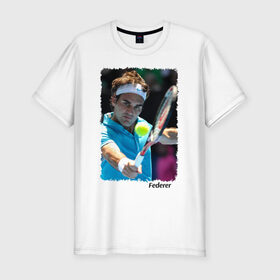 Мужская футболка премиум с принтом Роджер Федерер в Екатеринбурге, 92% хлопок, 8% лайкра | приталенный силуэт, круглый вырез ворота, длина до линии бедра, короткий рукав | roger federer | роджер федерер | теннис | чампион