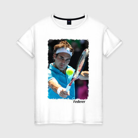 Женская футболка хлопок с принтом Роджер Федерер в Екатеринбурге, 100% хлопок | прямой крой, круглый вырез горловины, длина до линии бедер, слегка спущенное плечо | roger federer | роджер федерер | теннис | чампион