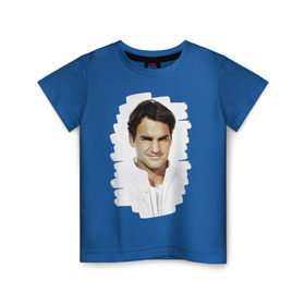 Детская футболка хлопок с принтом Roger Federer в Екатеринбурге, 100% хлопок | круглый вырез горловины, полуприлегающий силуэт, длина до линии бедер | Тематика изображения на принте: roger federer | роджер федерер | теннис | чемпион