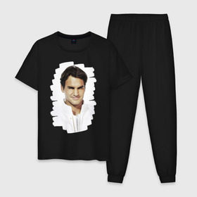 Мужская пижама хлопок с принтом Roger Federer в Екатеринбурге, 100% хлопок | брюки и футболка прямого кроя, без карманов, на брюках мягкая резинка на поясе и по низу штанин
 | Тематика изображения на принте: roger federer | роджер федерер | теннис | чемпион