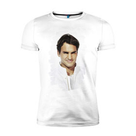 Мужская футболка премиум с принтом Roger Federer в Екатеринбурге, 92% хлопок, 8% лайкра | приталенный силуэт, круглый вырез ворота, длина до линии бедра, короткий рукав | Тематика изображения на принте: roger federer | роджер федерер | теннис | чемпион