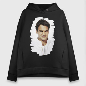 Женское худи Oversize хлопок с принтом Roger Federer в Екатеринбурге, френч-терри — 70% хлопок, 30% полиэстер. Мягкий теплый начес внутри —100% хлопок | боковые карманы, эластичные манжеты и нижняя кромка, капюшон на магнитной кнопке | roger federer | роджер федерер | теннис | чемпион