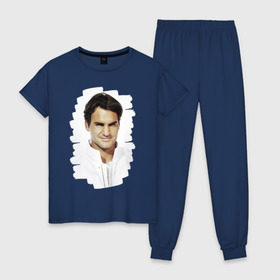Женская пижама хлопок с принтом Roger Federer в Екатеринбурге, 100% хлопок | брюки и футболка прямого кроя, без карманов, на брюках мягкая резинка на поясе и по низу штанин | roger federer | роджер федерер | теннис | чемпион