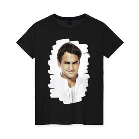 Женская футболка хлопок с принтом Roger Federer в Екатеринбурге, 100% хлопок | прямой крой, круглый вырез горловины, длина до линии бедер, слегка спущенное плечо | roger federer | роджер федерер | теннис | чемпион