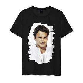 Мужская футболка хлопок с принтом Roger Federer в Екатеринбурге, 100% хлопок | прямой крой, круглый вырез горловины, длина до линии бедер, слегка спущенное плечо. | Тематика изображения на принте: roger federer | роджер федерер | теннис | чемпион