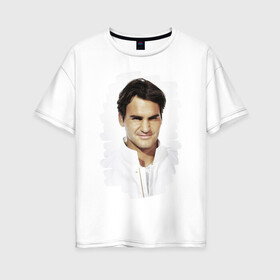 Женская футболка хлопок Oversize с принтом Roger Federer в Екатеринбурге, 100% хлопок | свободный крой, круглый ворот, спущенный рукав, длина до линии бедер
 | roger federer | роджер федерер | теннис | чемпион