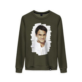 Женский свитшот хлопок с принтом Roger Federer в Екатеринбурге, 100% хлопок | прямой крой, круглый вырез, на манжетах и по низу широкая трикотажная резинка  | roger federer | роджер федерер | теннис | чемпион