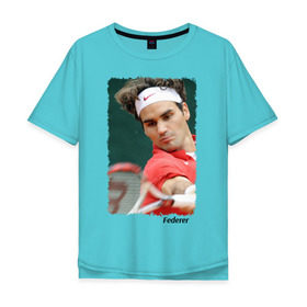 Мужская футболка хлопок Oversize с принтом Роджер Федерер в Екатеринбурге, 100% хлопок | свободный крой, круглый ворот, “спинка” длиннее передней части | roger federer | роджер федерер | теннис | чемпион
