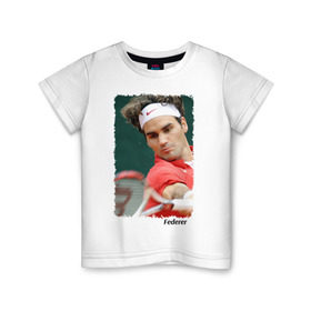 Детская футболка хлопок с принтом Роджер Федерер в Екатеринбурге, 100% хлопок | круглый вырез горловины, полуприлегающий силуэт, длина до линии бедер | roger federer | роджер федерер | теннис | чемпион