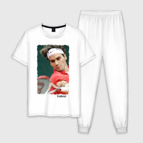 Мужская пижама хлопок с принтом Роджер Федерер в Екатеринбурге, 100% хлопок | брюки и футболка прямого кроя, без карманов, на брюках мягкая резинка на поясе и по низу штанин
 | roger federer | роджер федерер | теннис | чемпион