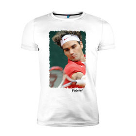 Мужская футболка премиум с принтом Роджер Федерер в Екатеринбурге, 92% хлопок, 8% лайкра | приталенный силуэт, круглый вырез ворота, длина до линии бедра, короткий рукав | roger federer | роджер федерер | теннис | чемпион