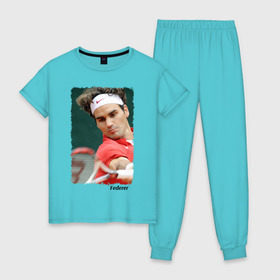 Женская пижама хлопок с принтом Роджер Федерер в Екатеринбурге, 100% хлопок | брюки и футболка прямого кроя, без карманов, на брюках мягкая резинка на поясе и по низу штанин | roger federer | роджер федерер | теннис | чемпион