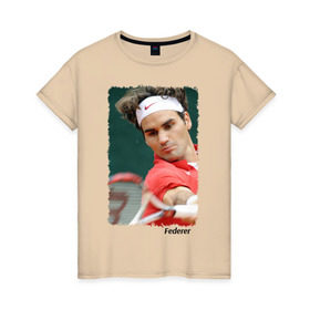 Женская футболка хлопок с принтом Роджер Федерер в Екатеринбурге, 100% хлопок | прямой крой, круглый вырез горловины, длина до линии бедер, слегка спущенное плечо | roger federer | роджер федерер | теннис | чемпион