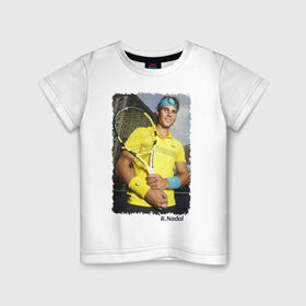 Детская футболка хлопок с принтом Рафаэль Надаль в Екатеринбурге, 100% хлопок | круглый вырез горловины, полуприлегающий силуэт, длина до линии бедер | Тематика изображения на принте: rafael nadal | рафаэль надаль | теннис | чемпион