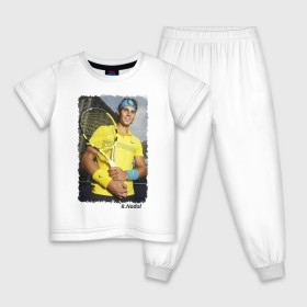 Детская пижама хлопок с принтом Рафаэль Надаль в Екатеринбурге, 100% хлопок |  брюки и футболка прямого кроя, без карманов, на брюках мягкая резинка на поясе и по низу штанин
 | Тематика изображения на принте: rafael nadal | рафаэль надаль | теннис | чемпион