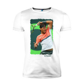Мужская футболка премиум с принтом Rafael Nadal в Екатеринбурге, 92% хлопок, 8% лайкра | приталенный силуэт, круглый вырез ворота, длина до линии бедра, короткий рукав | Тематика изображения на принте: rafael nadal | рафаэль надаль | теннис | чемпион