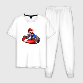 Мужская пижама хлопок с принтом Mario Kart в Екатеринбурге, 100% хлопок | брюки и футболка прямого кроя, без карманов, на брюках мягкая резинка на поясе и по низу штанин
 | nintendo | карт | марио | нинтендо