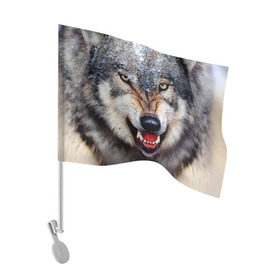 Флаг для автомобиля с принтом Волк в Екатеринбурге, 100% полиэстер | Размер: 30*21 см | волк | животные | злой волк | зубы | оскал