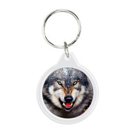 Брелок круглый с принтом Волк в Екатеринбурге, пластик и полированная сталь | круглая форма, металлическое крепление в виде кольца | волк | животные | злой волк | зубы | оскал