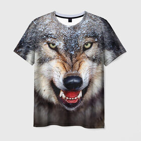 Мужская футболка 3D с принтом Волк в Екатеринбурге, 100% полиэфир | прямой крой, круглый вырез горловины, длина до линии бедер | Тематика изображения на принте: волк | животные | злой волк | зубы | оскал