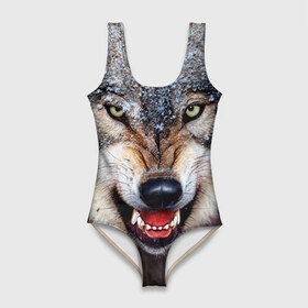 Купальник-боди 3D с принтом Волк в Екатеринбурге, 82% полиэстер, 18% эластан | Круглая горловина, круглый вырез на спине | волк | животные | злой волк | зубы | оскал