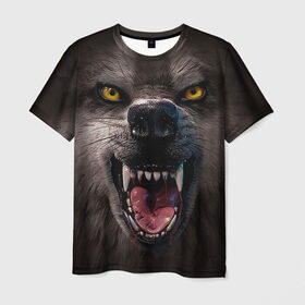 Мужская футболка 3D с принтом Злой волк в Екатеринбурге, 100% полиэфир | прямой крой, круглый вырез горловины, длина до линии бедер | Тематика изображения на принте: волк | животные | злой волк | зубы | оскал