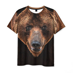Мужская футболка 3D с принтом Медведь в Екатеринбурге, 100% полиэфир | прямой крой, круглый вырез горловины, длина до линии бедер | Тематика изображения на принте: бурый | гризли | животные | медведь | мишка