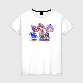 Женская футболка хлопок с принтом Снегурочки в Екатеринбурге, 100% хлопок | прямой крой, круглый вырез горловины, длина до линии бедер, слегка спущенное плечо | 