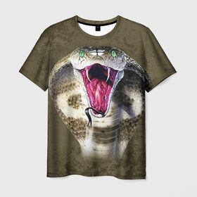 Мужская футболка 3D с принтом Кобра в Екатеринбурге, 100% полиэфир | прямой крой, круглый вырез горловины, длина до линии бедер | змея | зубы | кобра