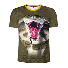 Мужская футболка 3D спортивная с принтом Кобра в Екатеринбурге, 100% полиэстер с улучшенными характеристиками | приталенный силуэт, круглая горловина, широкие плечи, сужается к линии бедра | Тематика изображения на принте: змея | зубы | кобра