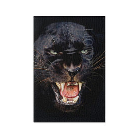 Обложка для паспорта матовая кожа с принтом Пантера в Екатеринбурге, натуральная матовая кожа | размер 19,3 х 13,7 см; прозрачные пластиковые крепления | Тематика изображения на принте: животные | зубы | киса | киска | кошка | оскал | пантера