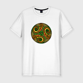Мужская футболка премиум с принтом Кельтская спираль в Екатеринбурге, 92% хлопок, 8% лайкра | приталенный силуэт, круглый вырез ворота, длина до линии бедра, короткий рукав | кельтская спираль | кельтская спиральспираль | кельты | орнамент