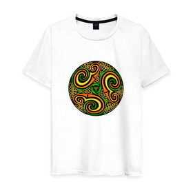 Мужская футболка хлопок с принтом Кельтская спираль в Екатеринбурге, 100% хлопок | прямой крой, круглый вырез горловины, длина до линии бедер, слегка спущенное плечо. | кельтская спираль | кельтская спиральспираль | кельты | орнамент